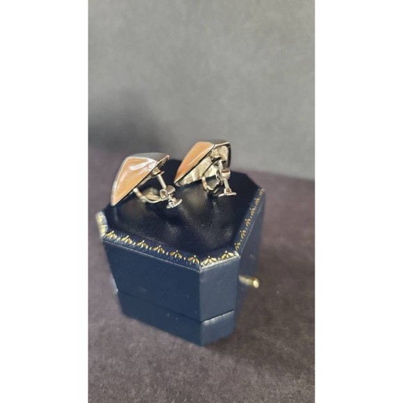 Triangular Silver and Apricot Screwback Earrings - Picture 8 of 10